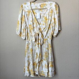 Kivari Marielle Boho Floral Print Crepe Tie-Front Minidress NEW